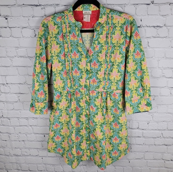 MATILDA JANE | Green Acres mock collar pintuck pleat waist tie garden tunic top - Picture 1 of 8